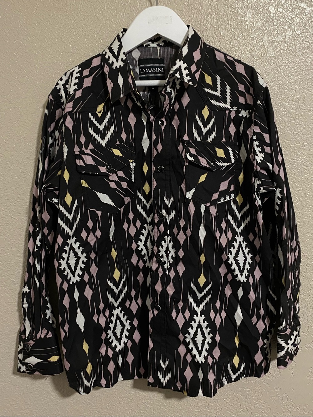 Lamasini Boys' Black Aztec Print Button-Down Shirt
